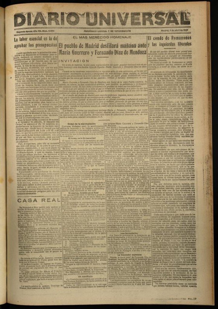 Miniatura de Diario Universal del 8 de abril de 1922