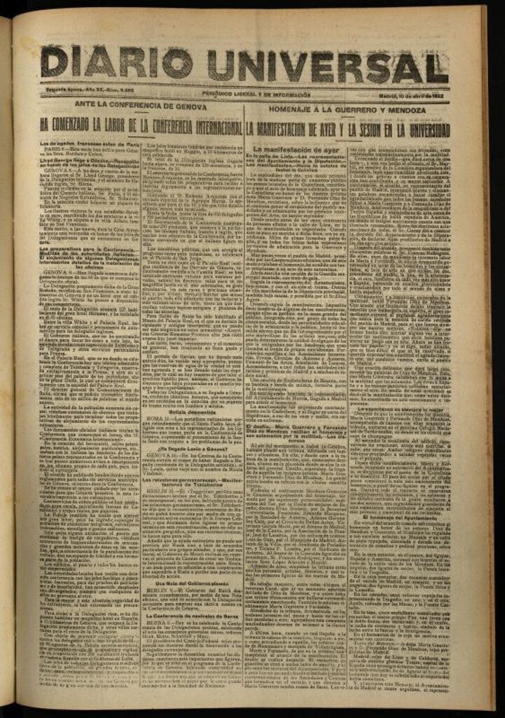 Miniatura de Diario Universal del 10 de abril de 1922