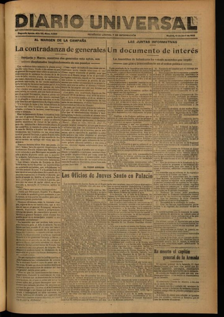 Miniatura de Diario Universal del 13 de abril de 1922