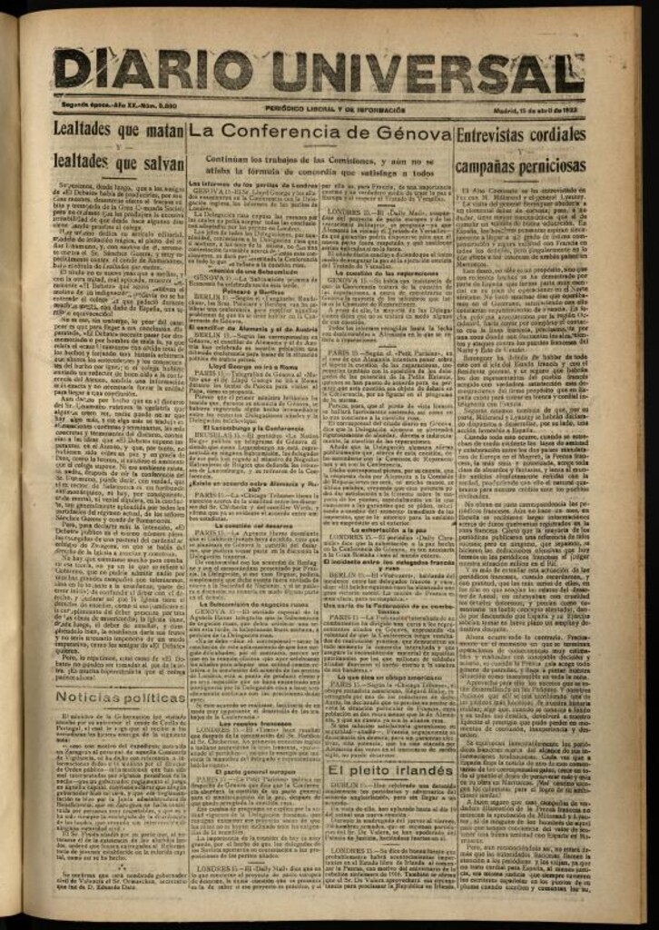 Miniatura de Diario Universal del 15 de abril de 1922