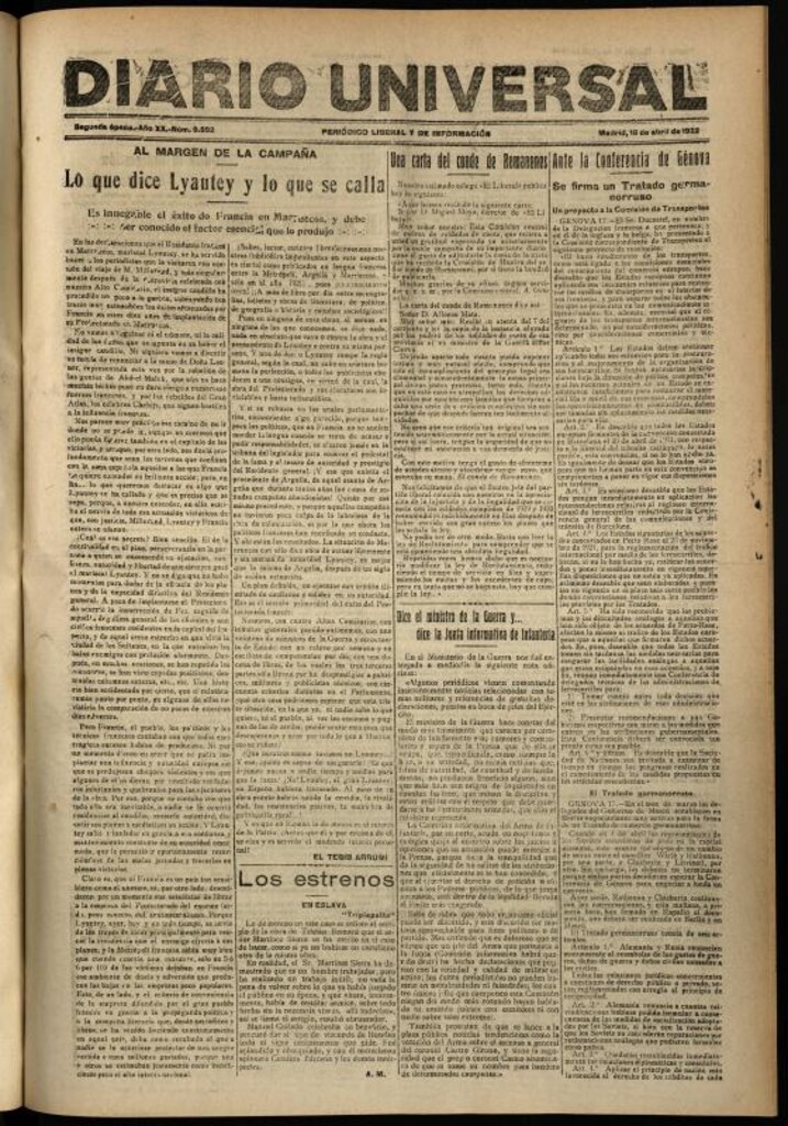 Miniatura de Diario Universal del 18 de abril de 1922