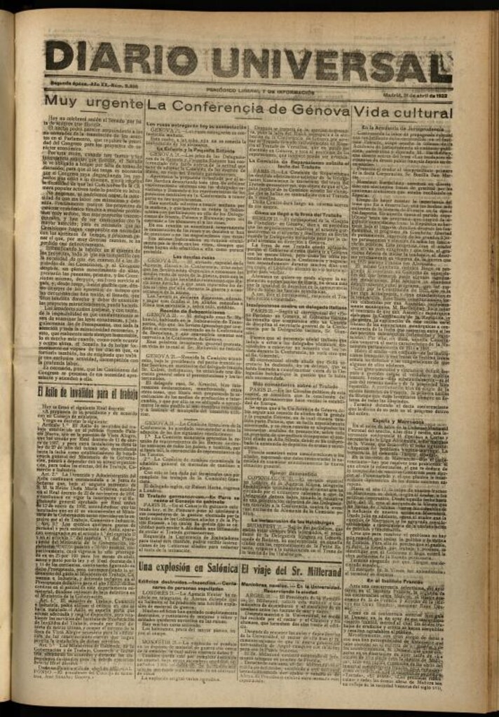 Miniatura de Diario Universal del 21 de abril de 1922