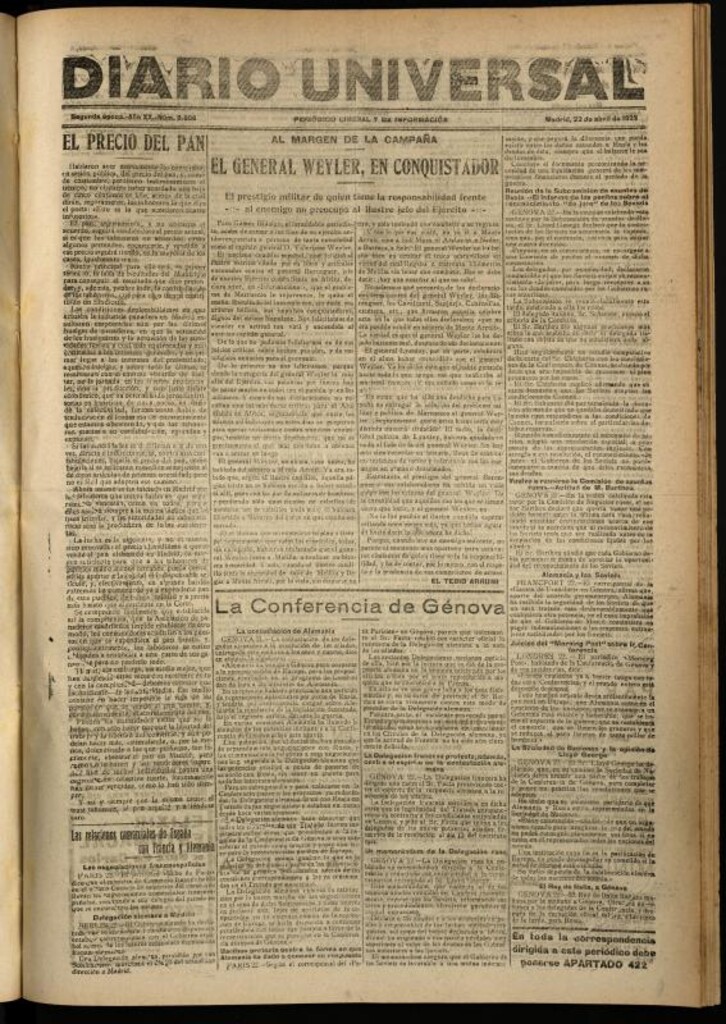 Miniatura de Diario Universal del 22 de abril de 1922