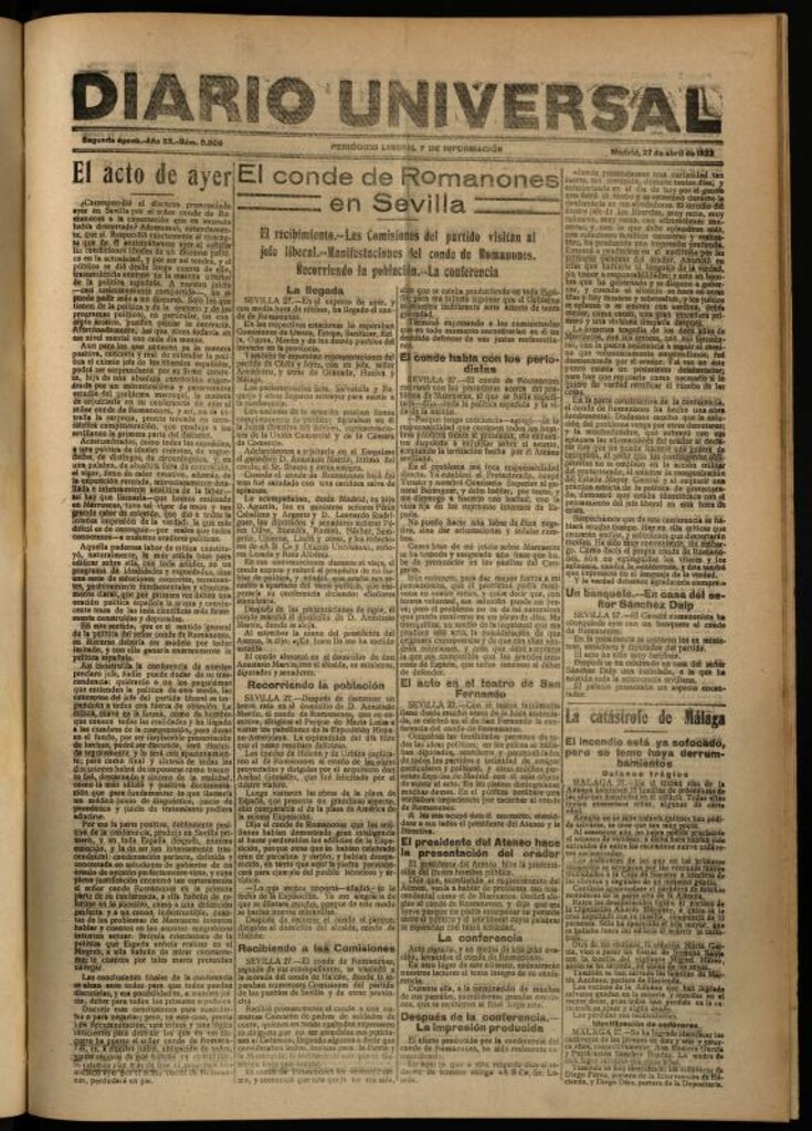Miniatura de Diario Universal del 27 de abril de 1922