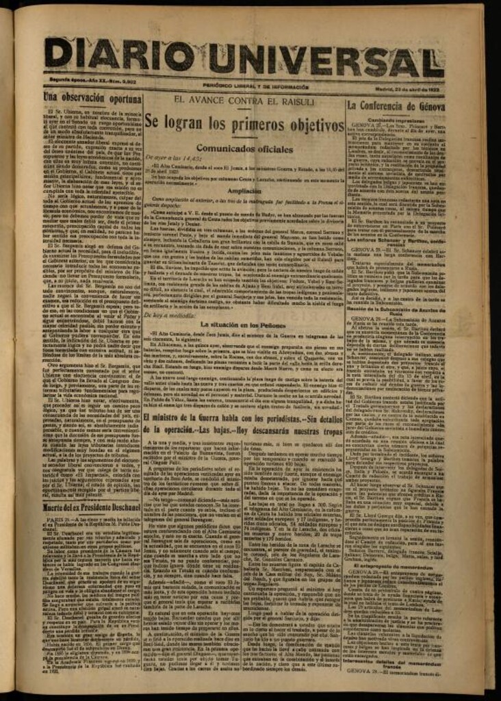 Miniatura de Diario Universal del 29 de abril de 1922