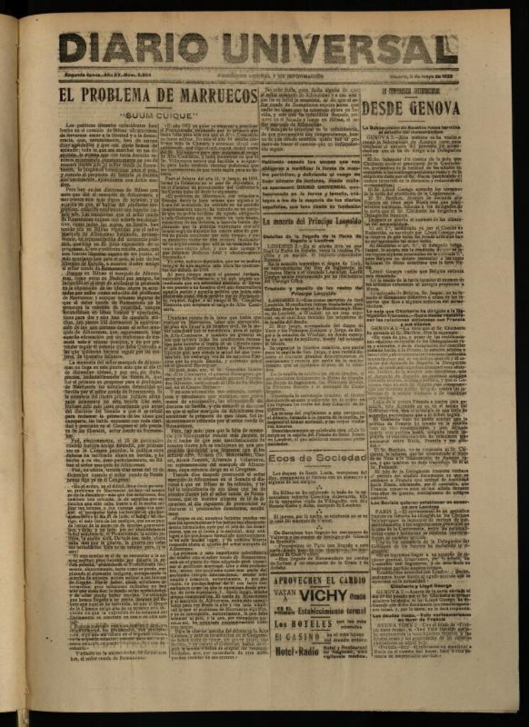Miniatura de Diario Universal del 2 de mayo de 1922