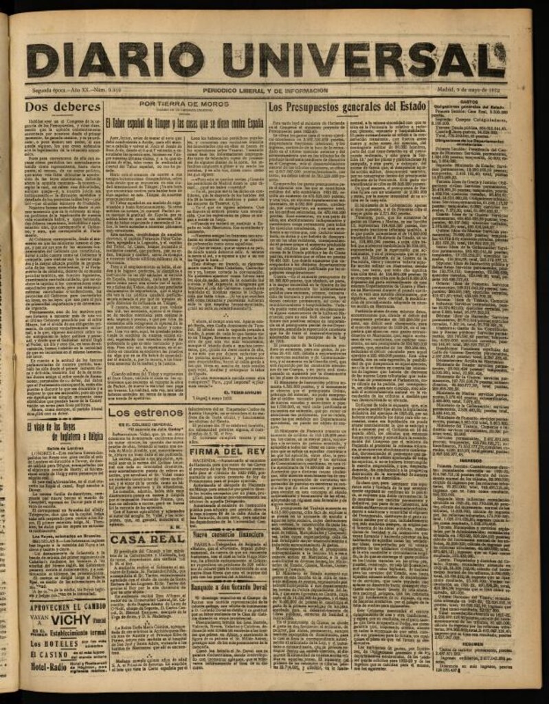 Miniatura de Diario Universal del 9 de mayo de 1922
