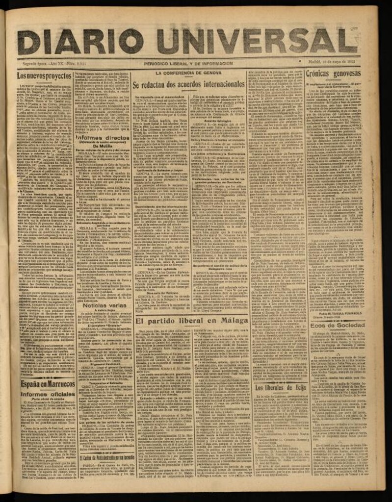Miniatura de Diario Universal del 10 de mayo de 1922
