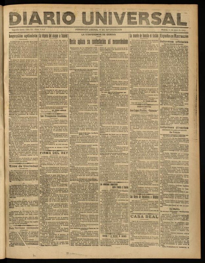 Miniatura de Diario Universal del 11 de mayo de 1922