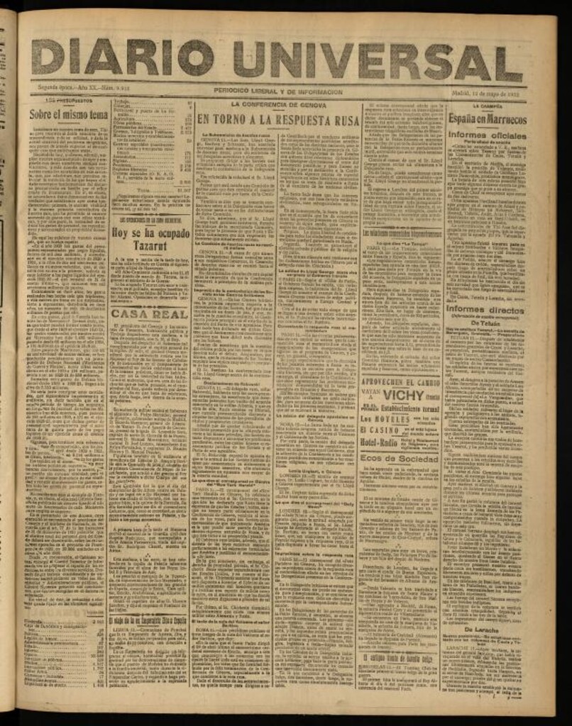 Miniatura de Diario Universal del 12 de mayo de 1922