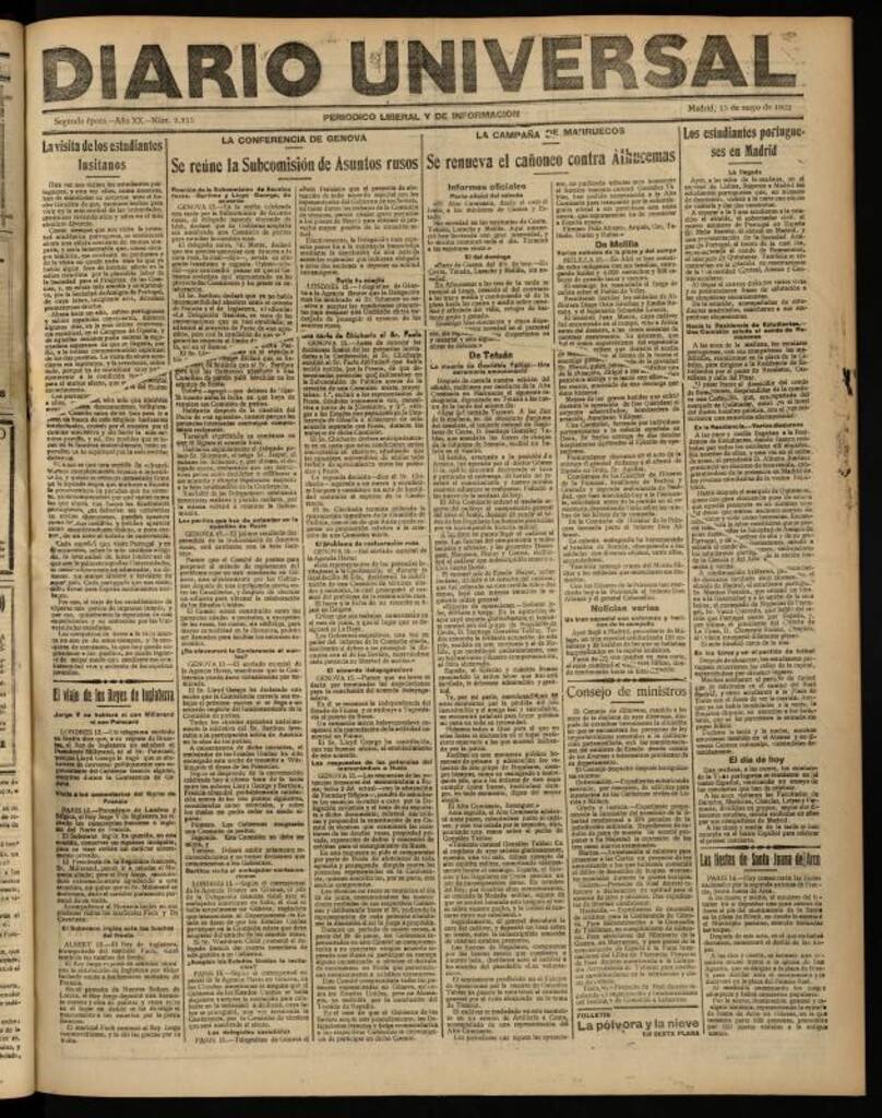 Miniatura de Diario Universal del 15 de mayo de 1922