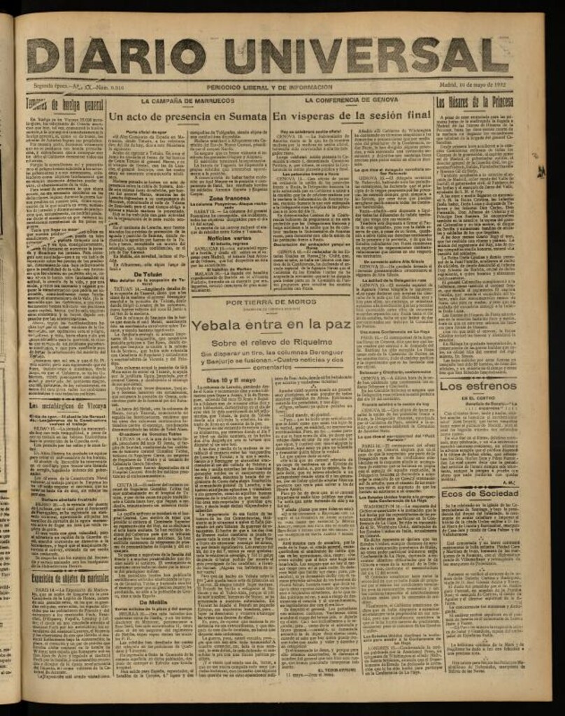 Miniatura de Diario Universal del 16 de mayo de 1922