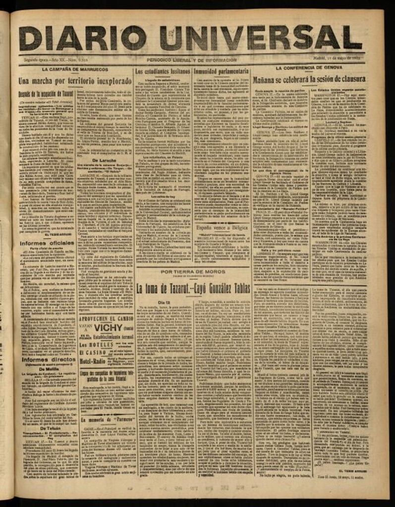 Miniatura de Diario Universal del 18 de mayo de 1922
