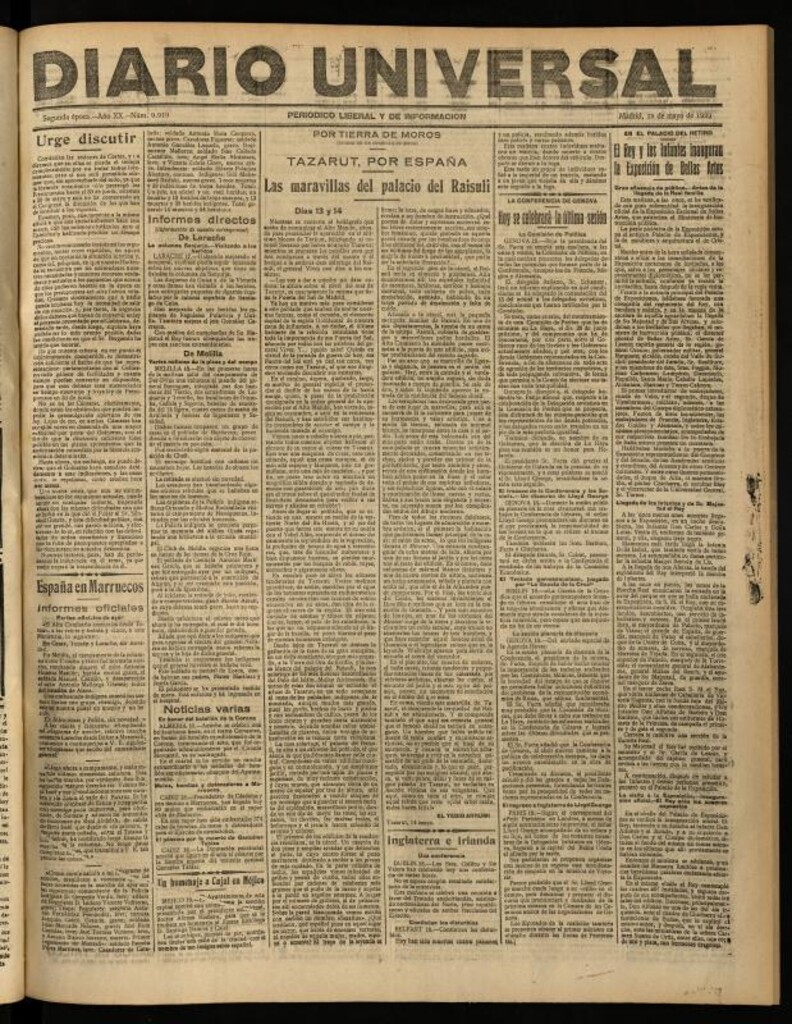 Miniatura de Diario Universal del 19 de mayo de 1922