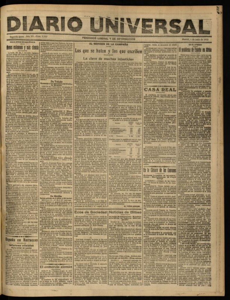 Miniatura de Diario Universal del 1 de junio de 1922