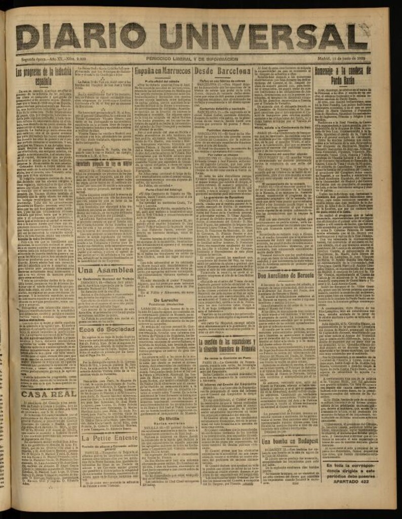 Miniatura de Diario Universal del 12 de junio de 1922