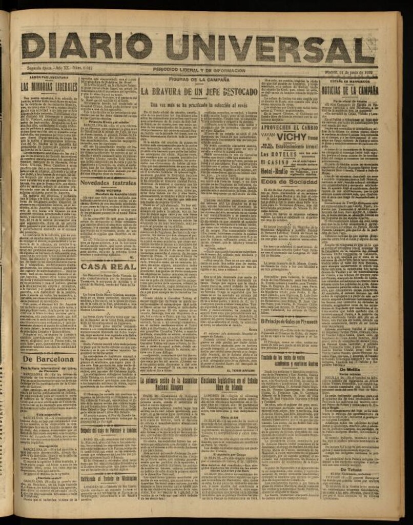 Miniatura de Diario Universal del 21 de junio de 1922