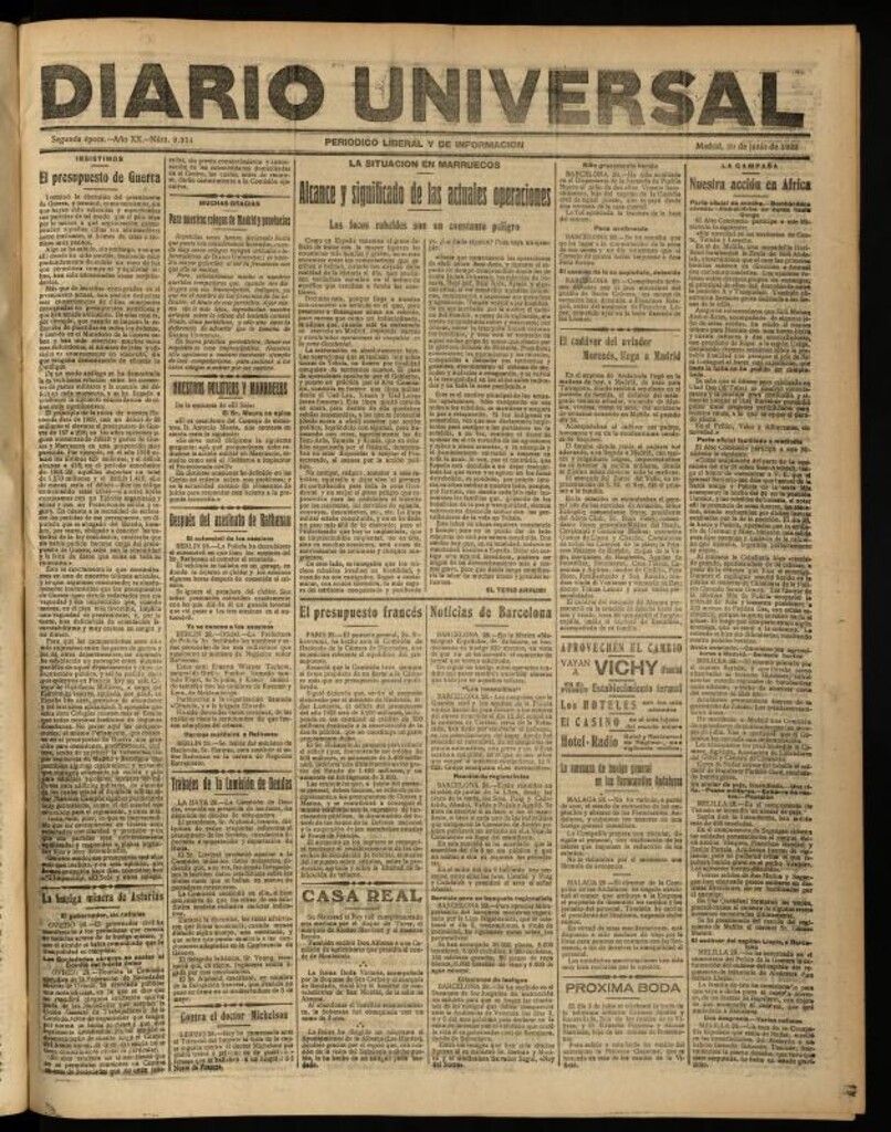 Miniatura de Diario Universal del 29 de junio de 1922