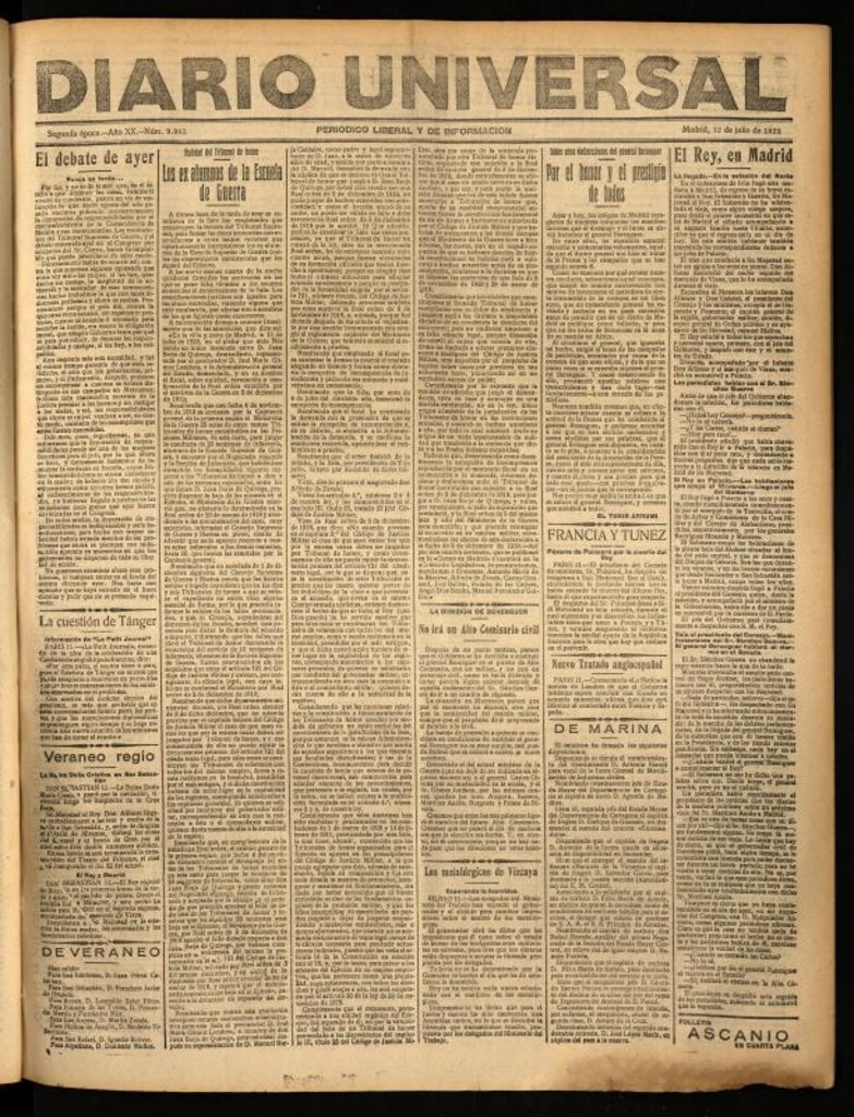 Miniatura de Diario Universal del 12 de julio de 1922