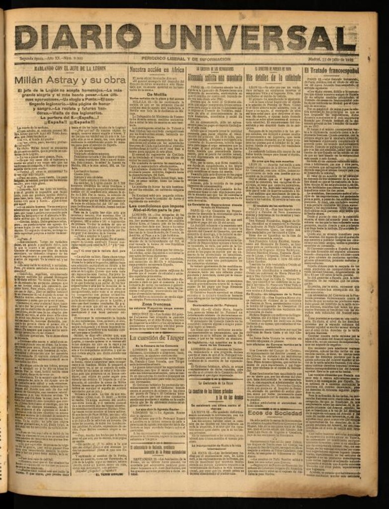 Miniatura de Diario Universal del 13 de julio de 1922