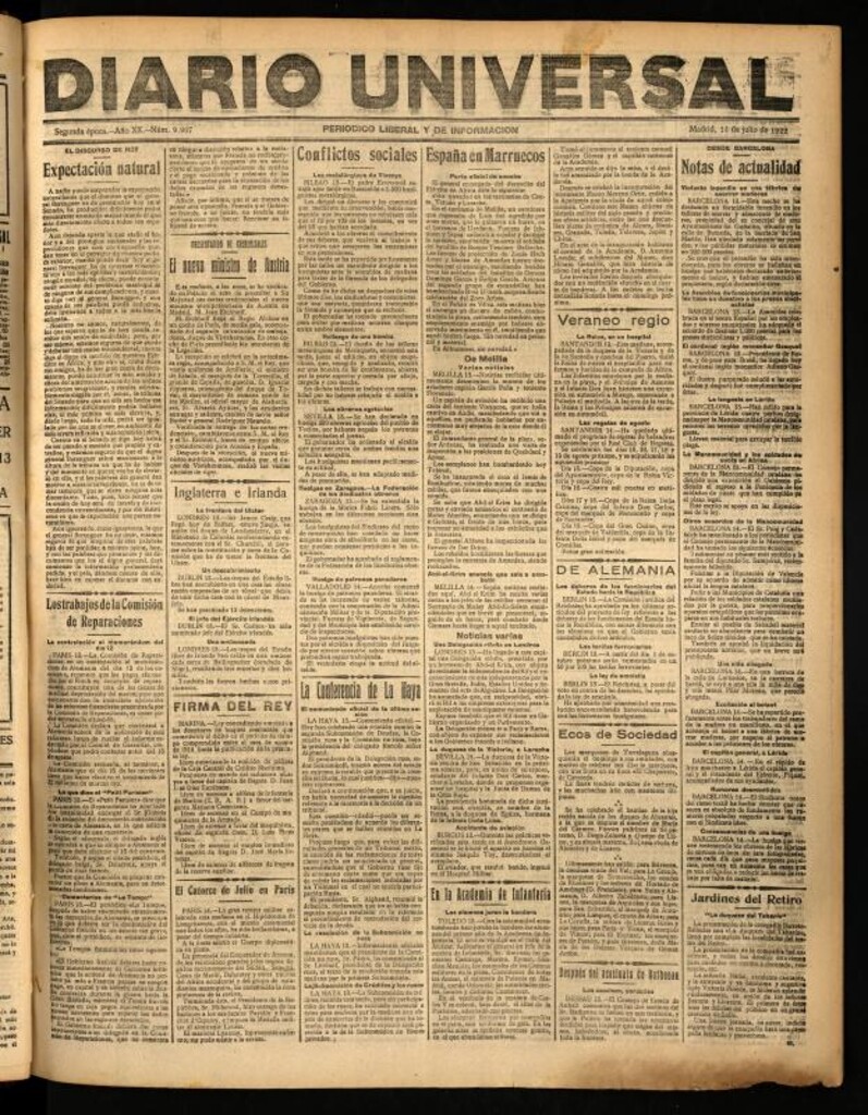 Miniatura de Diario Universal del 14 de julio de 1922