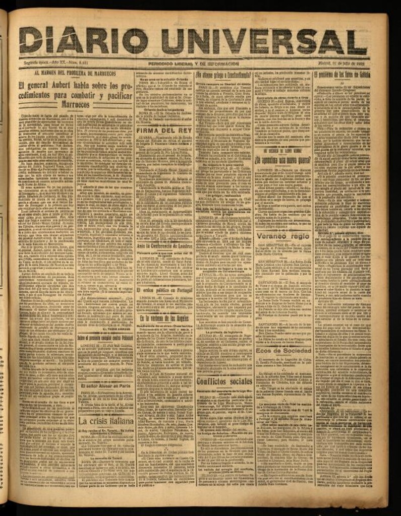 Miniatura de Diario Universal del 31 de julio de 1922