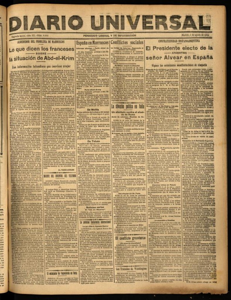 Miniatura de Diario Universal del 3 de agosto de 1922