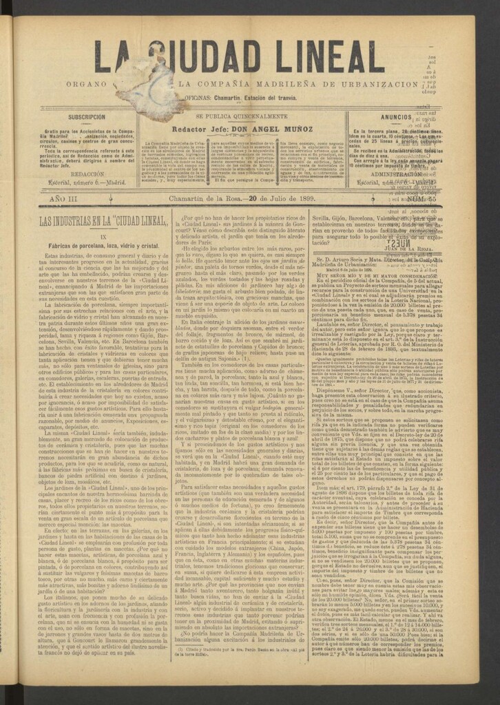 Miniatura de La Ciudad Lineal : órgano oficial de la Compañía Madrileña de Urbanización del 20 de julio de 1899