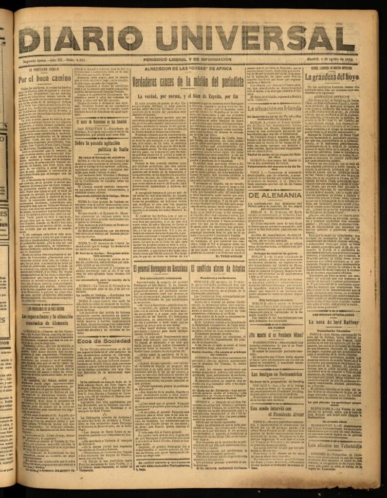 Miniatura de Diario Universal del 4 de agosto de 1922