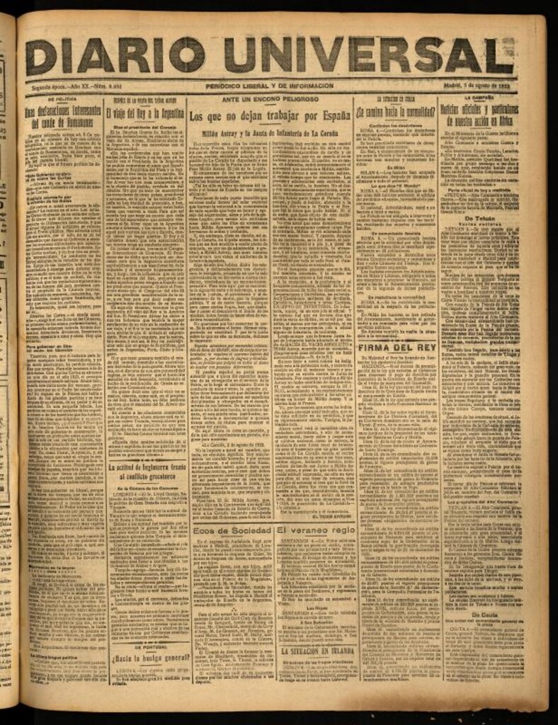 Miniatura de Diario Universal del 5 de agosto de 1922