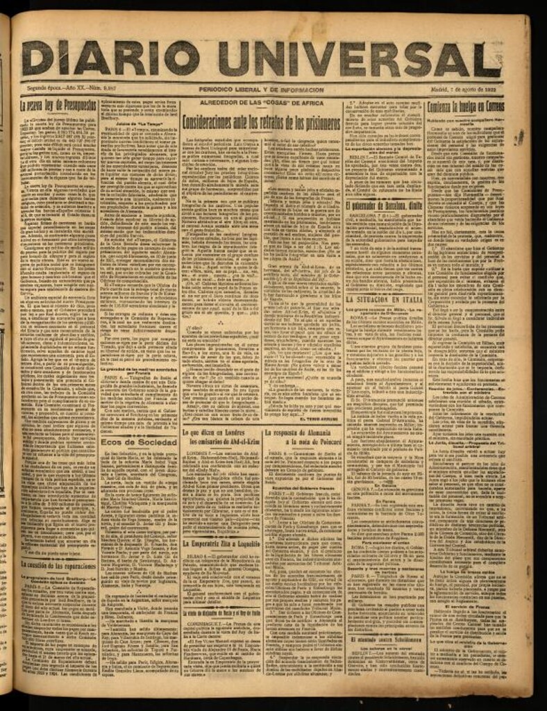 Miniatura de Diario Universal del 7 de agosto de 1922