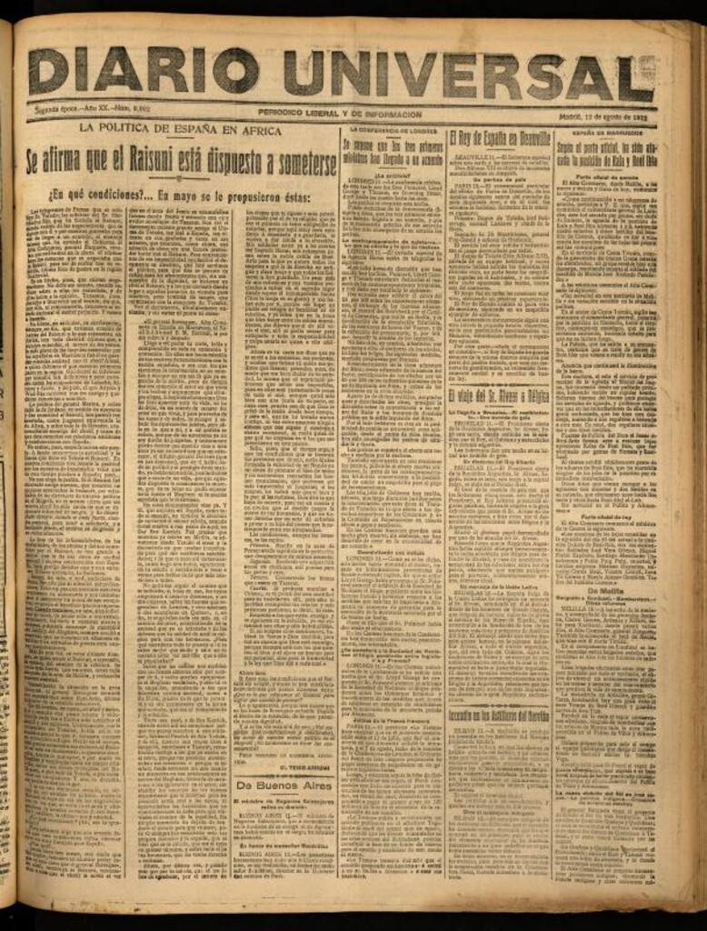 Miniatura de Diario Universal del 12 de agosto de 1922