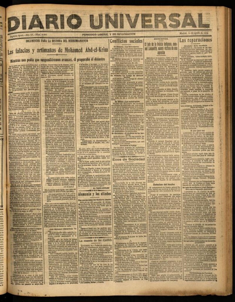 Miniatura de Diario Universal del 14 de agosto de 1922
