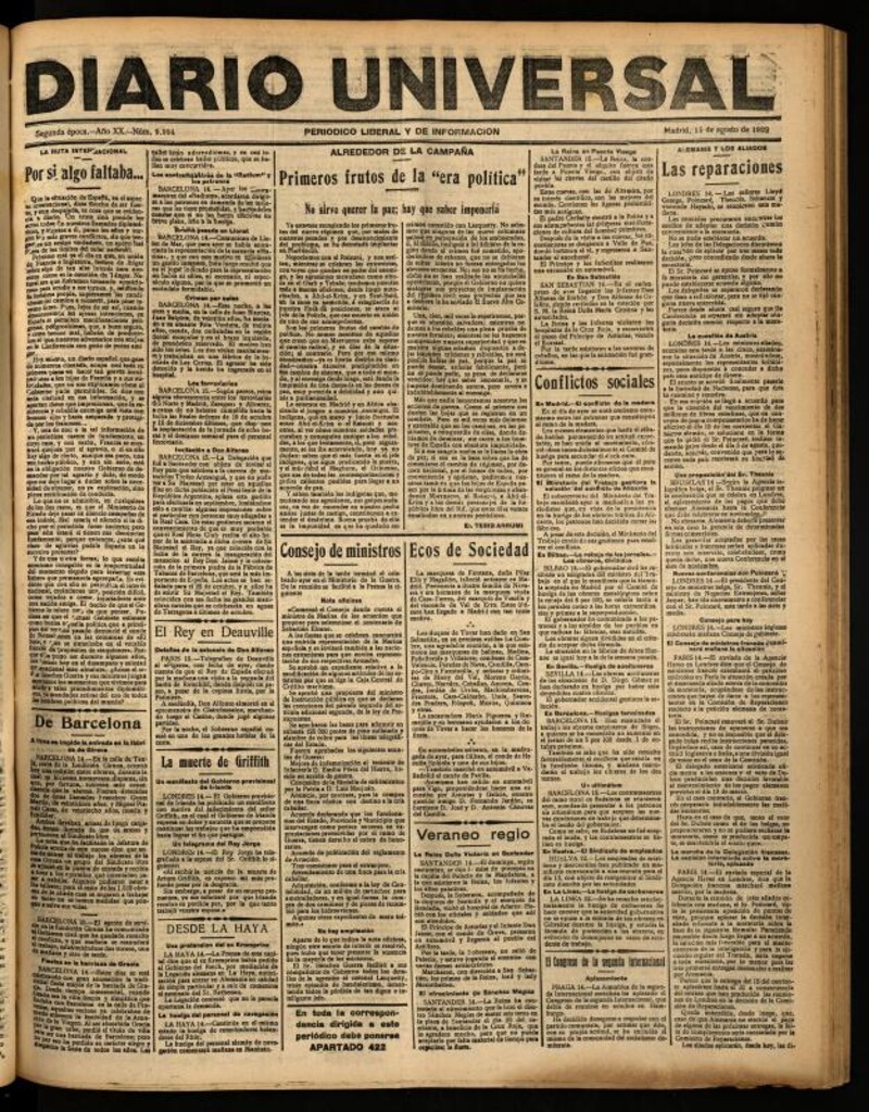 Miniatura de Diario Universal del 15 de agosto de 1922