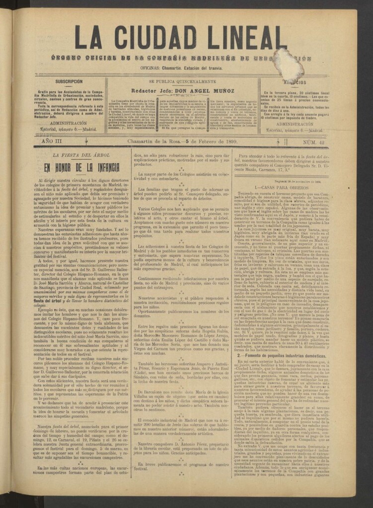 Miniatura de La Ciudad Lineal : órgano oficial de la Compañía Madrileña de Urbanización del 5 de febrero de 1899