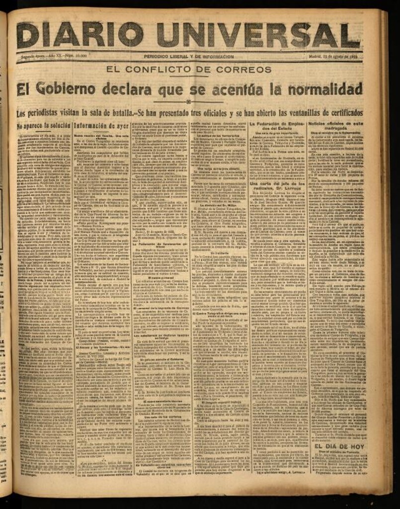 Miniatura de Diario Universal del 22 de agosto de 1922