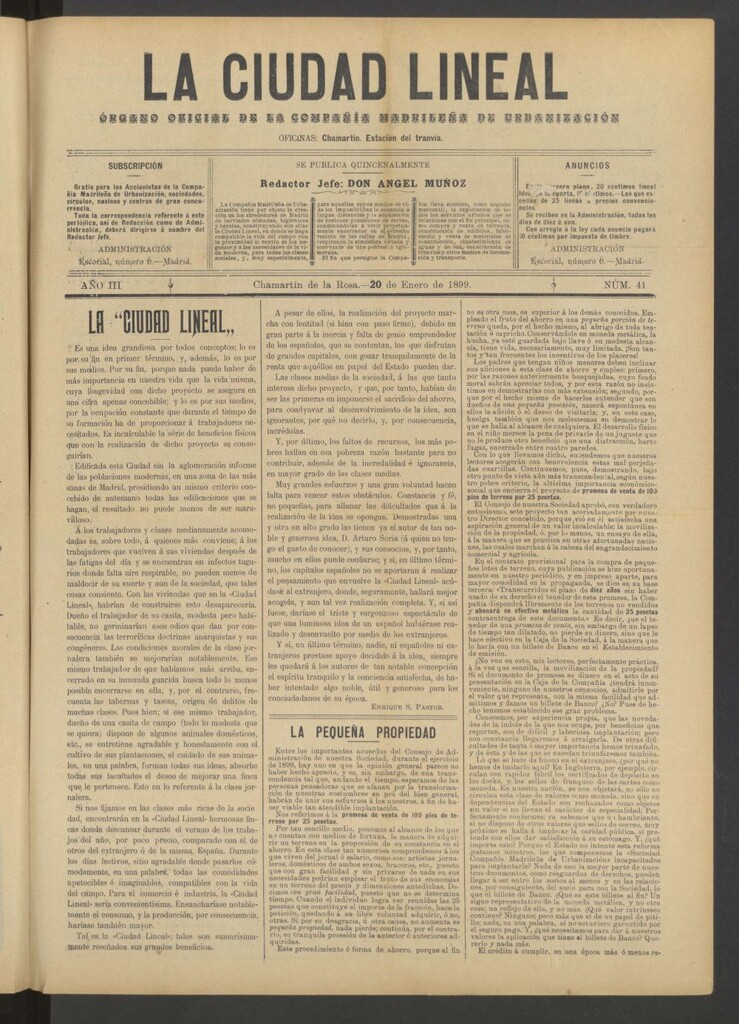 Miniatura de La Ciudad Lineal : órgano oficial de la Compañía Madrileña de Urbanización del 20 de enero de 1899