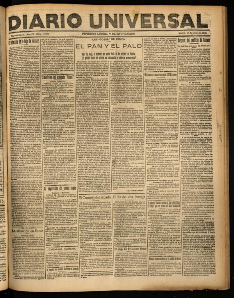 Miniatura de Diario Universal del 28 de agosto de 1922