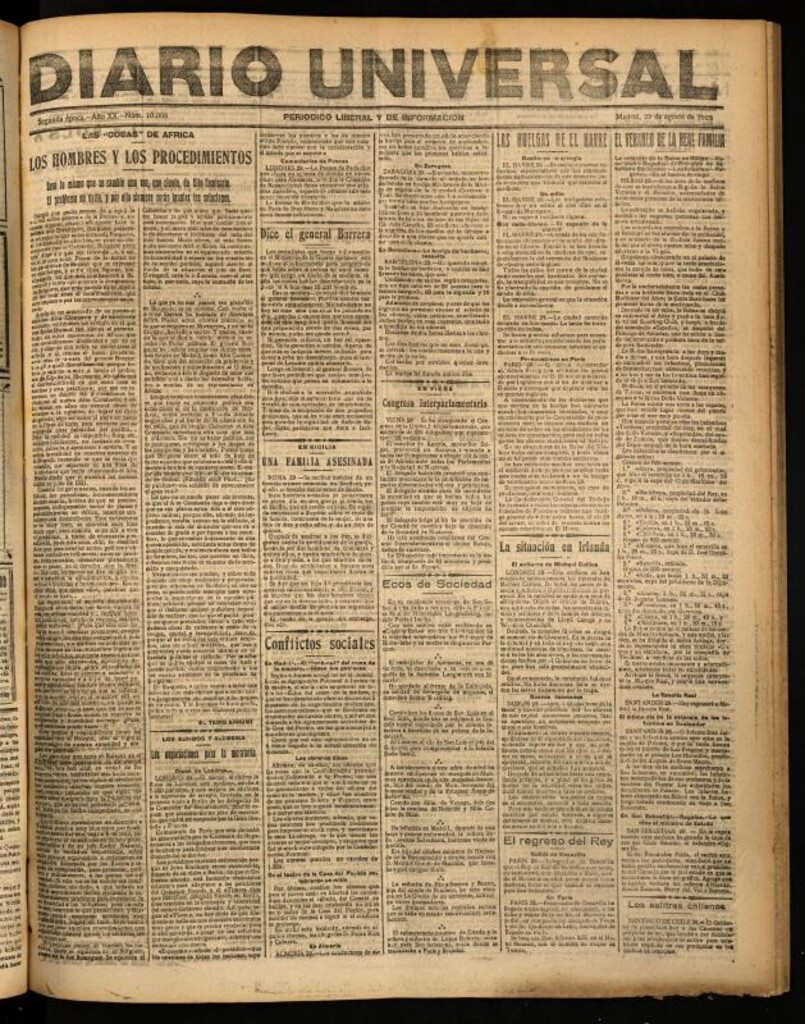 Miniatura de Diario Universal del 29 de agosto de 1922