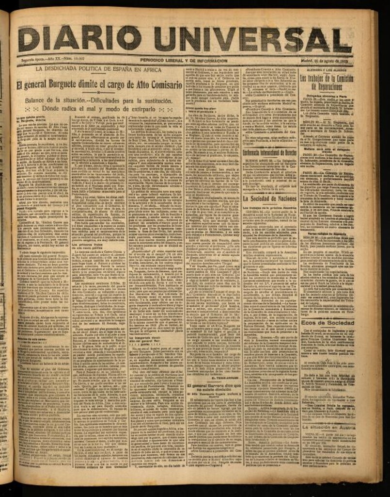 Miniatura de Diario Universal del 30 de agosto de 1922