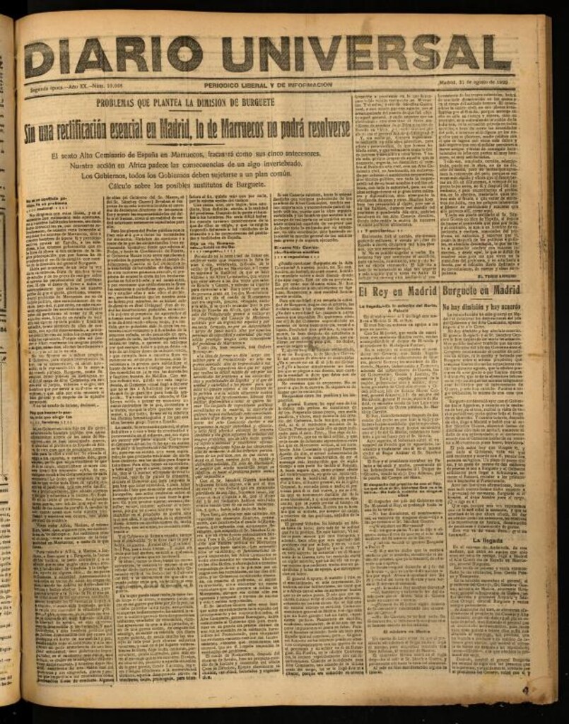 Miniatura de Diario Universal del 31 de agosto de 1922