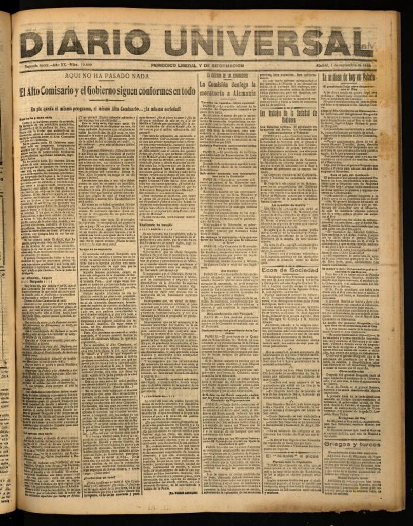 Miniatura de Diario Universal del 1 de septiembre de 1922