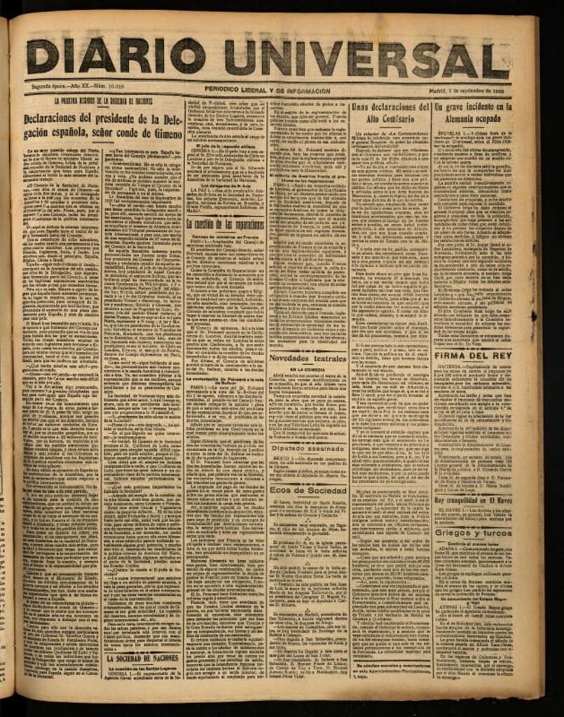 Miniatura de Diario Universal del 2 de septiembre de 1922