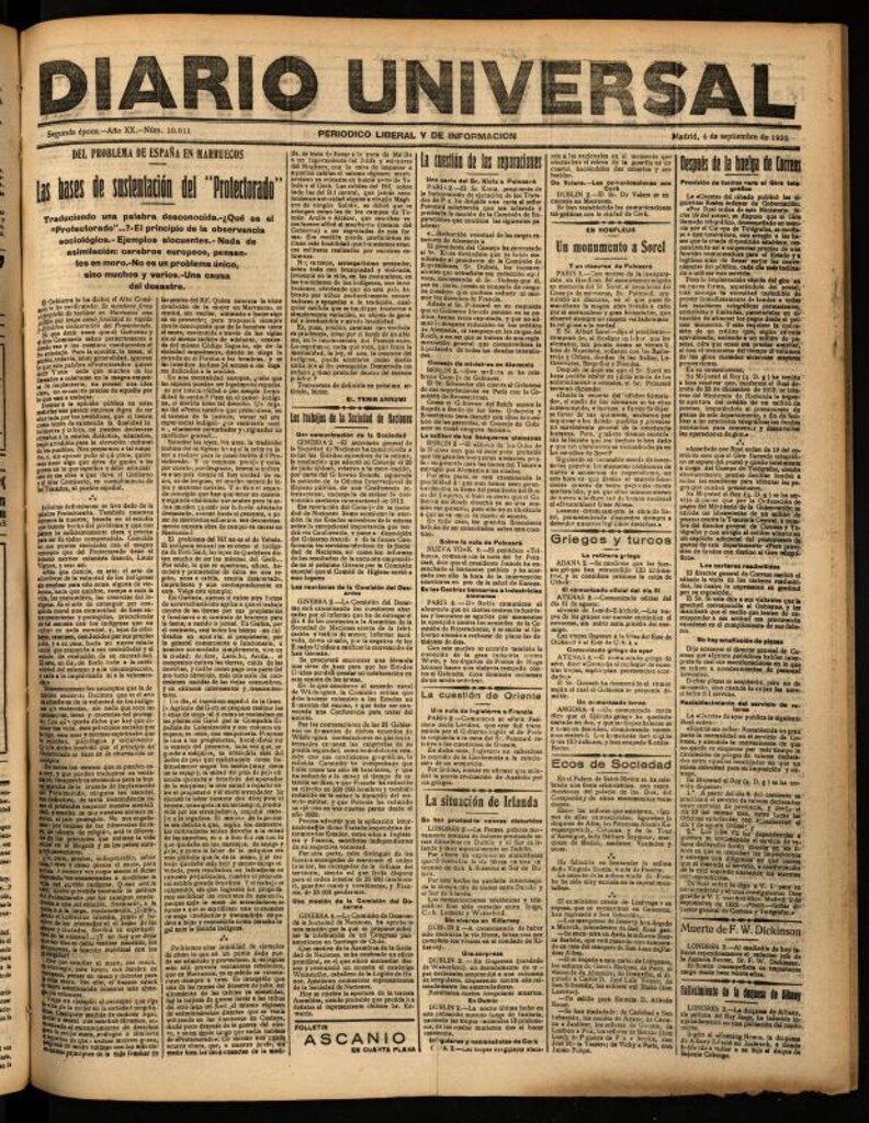 Miniatura de Diario Universal del 4 de septiembre de 1922