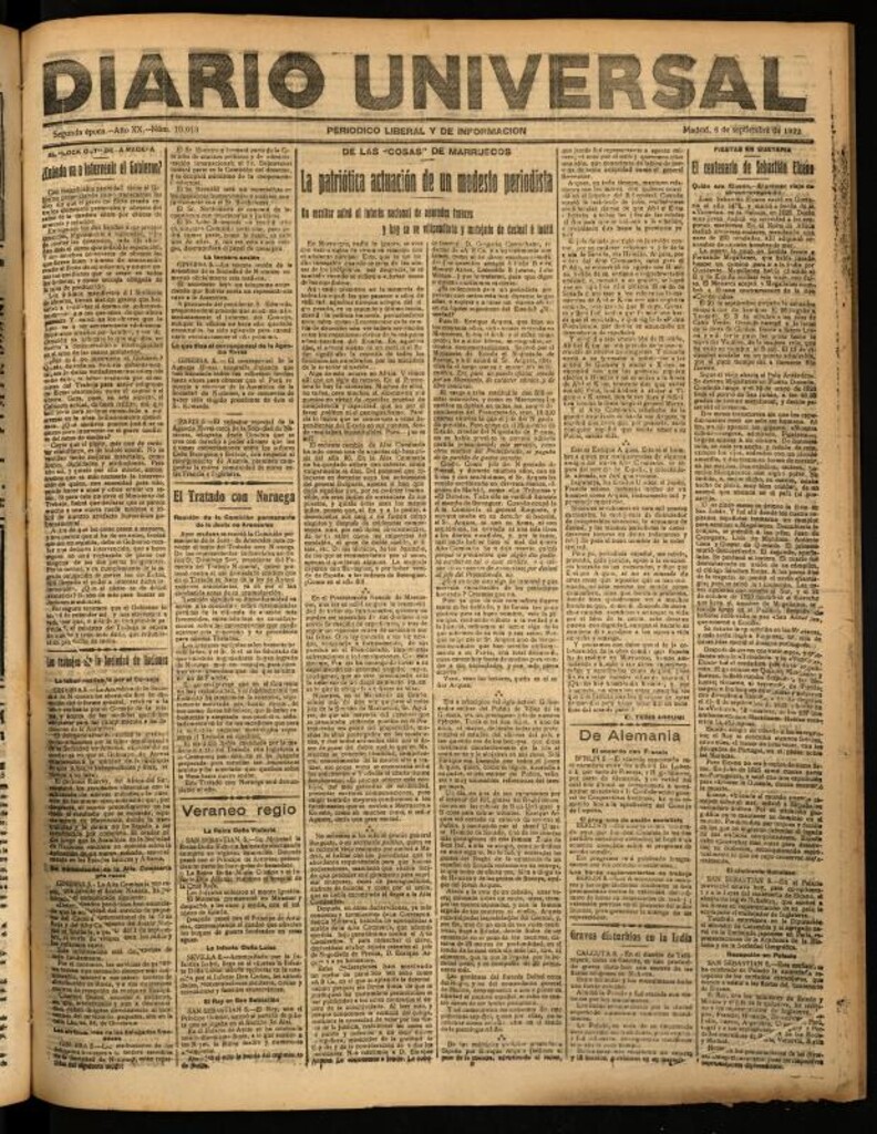 Miniatura de Diario Universal del 6 de septiembre de 1922