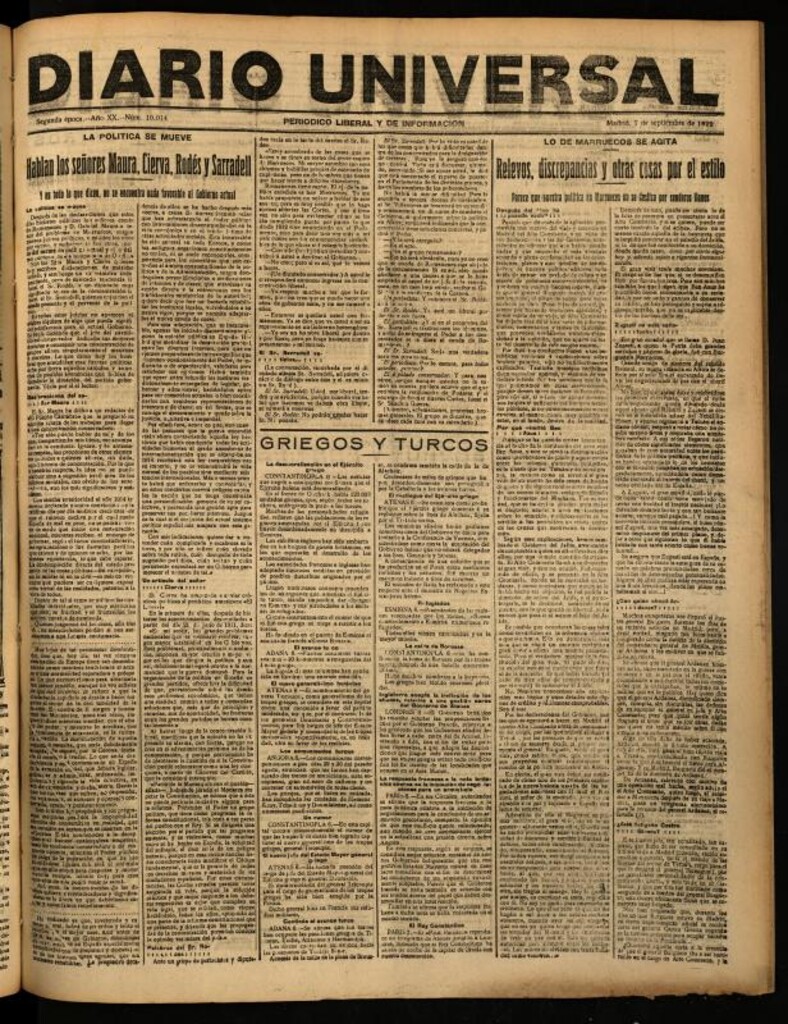 Miniatura de Diario Universal del 7 de septiembre de 1922