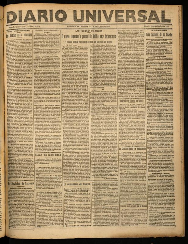Miniatura de Diario Universal del 8 de septiembre de 1922