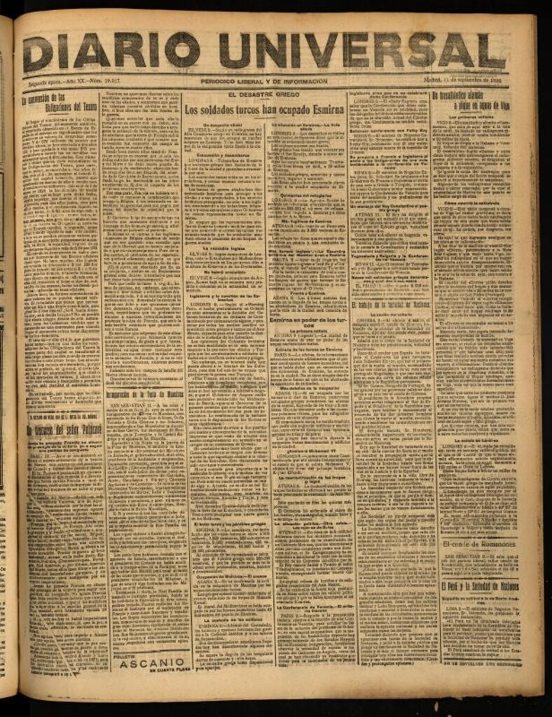 Miniatura de Diario Universal del 11 de septiembre de 1922