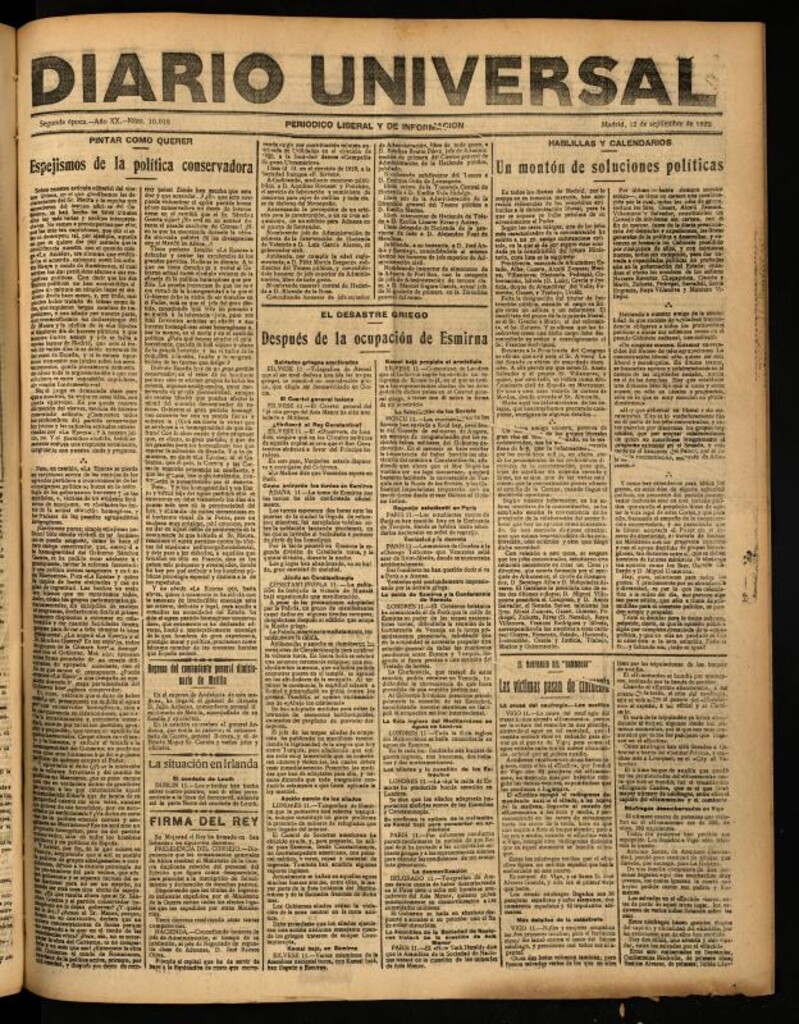 Miniatura de Diario Universal del 12 de septiembre de 1922