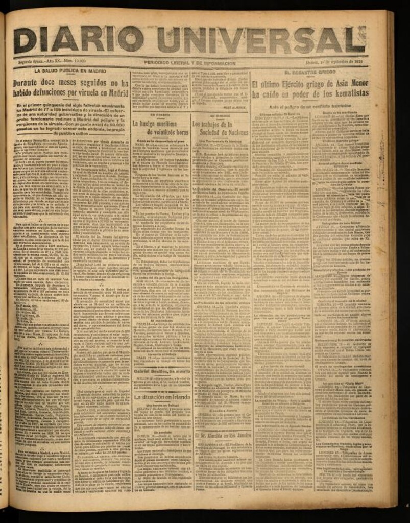 Miniatura de Diario Universal del 18 de septiembre de 1922
